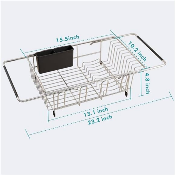 Expandable Over Sink Dish Drying Rack Stainless Steel with Utensil Holder Silver - Picture 2 of 7